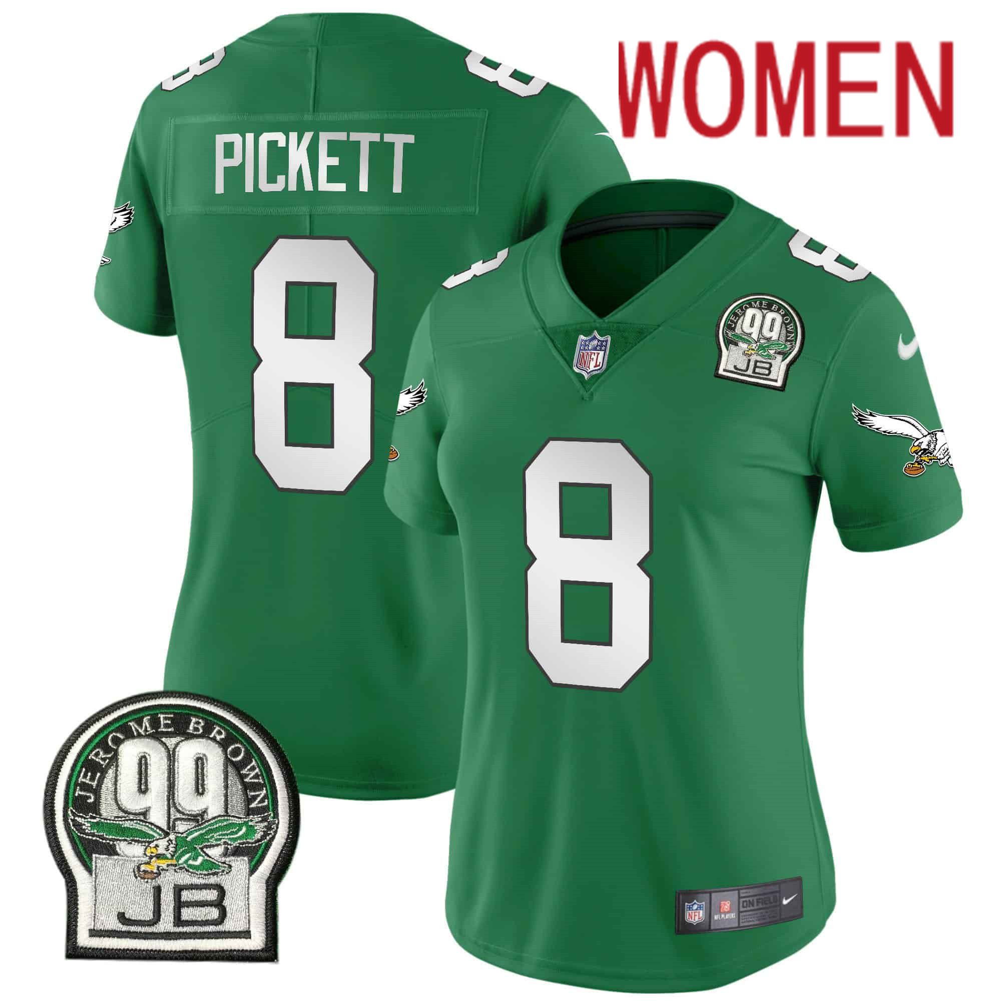 Women Philadelphia Eagles #8 Pickett Green 2024 Nike Jerome Brown Patch Alternate Limited NFL Jersey style 1